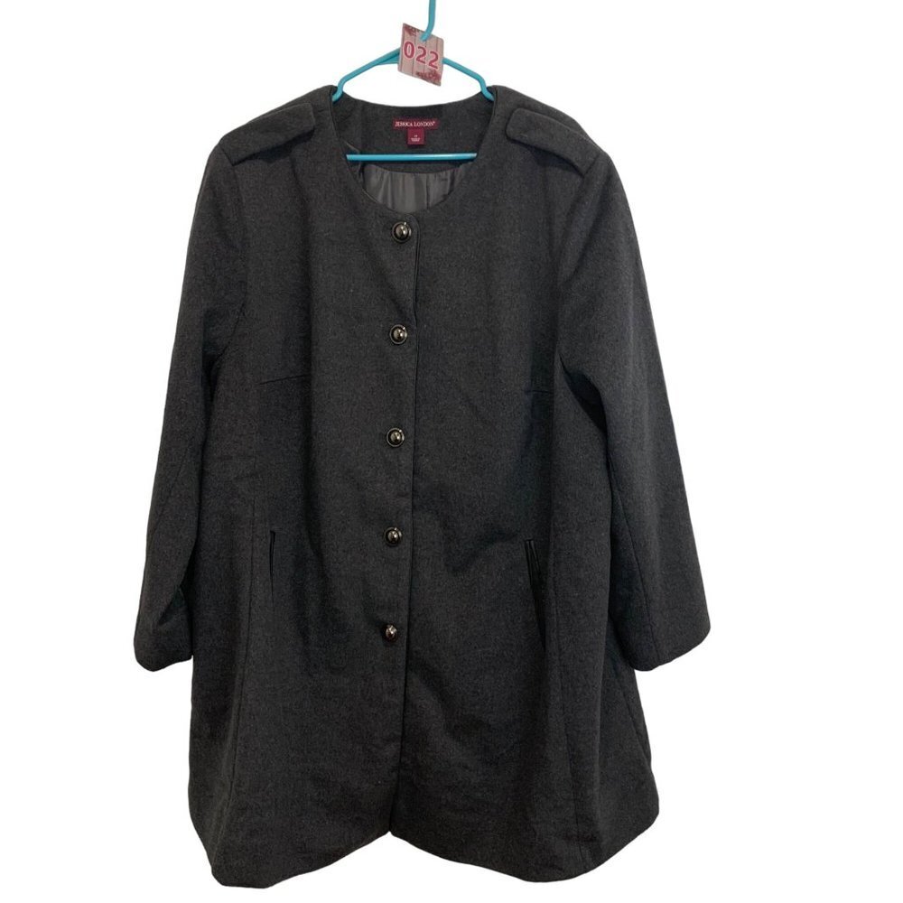 Jessica London Coat Womens 24 Charcoal Gray Wool Blend Jacket Button Front